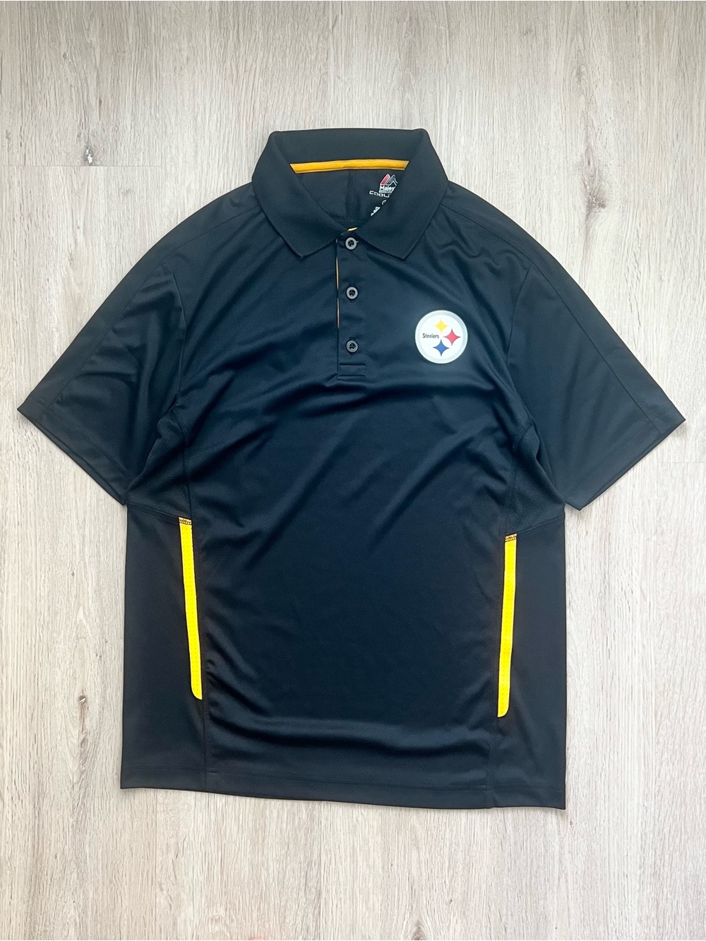 Majestic Pittsburgh Steelers Cool Base Polo Shirt Mens Medium Black Performance